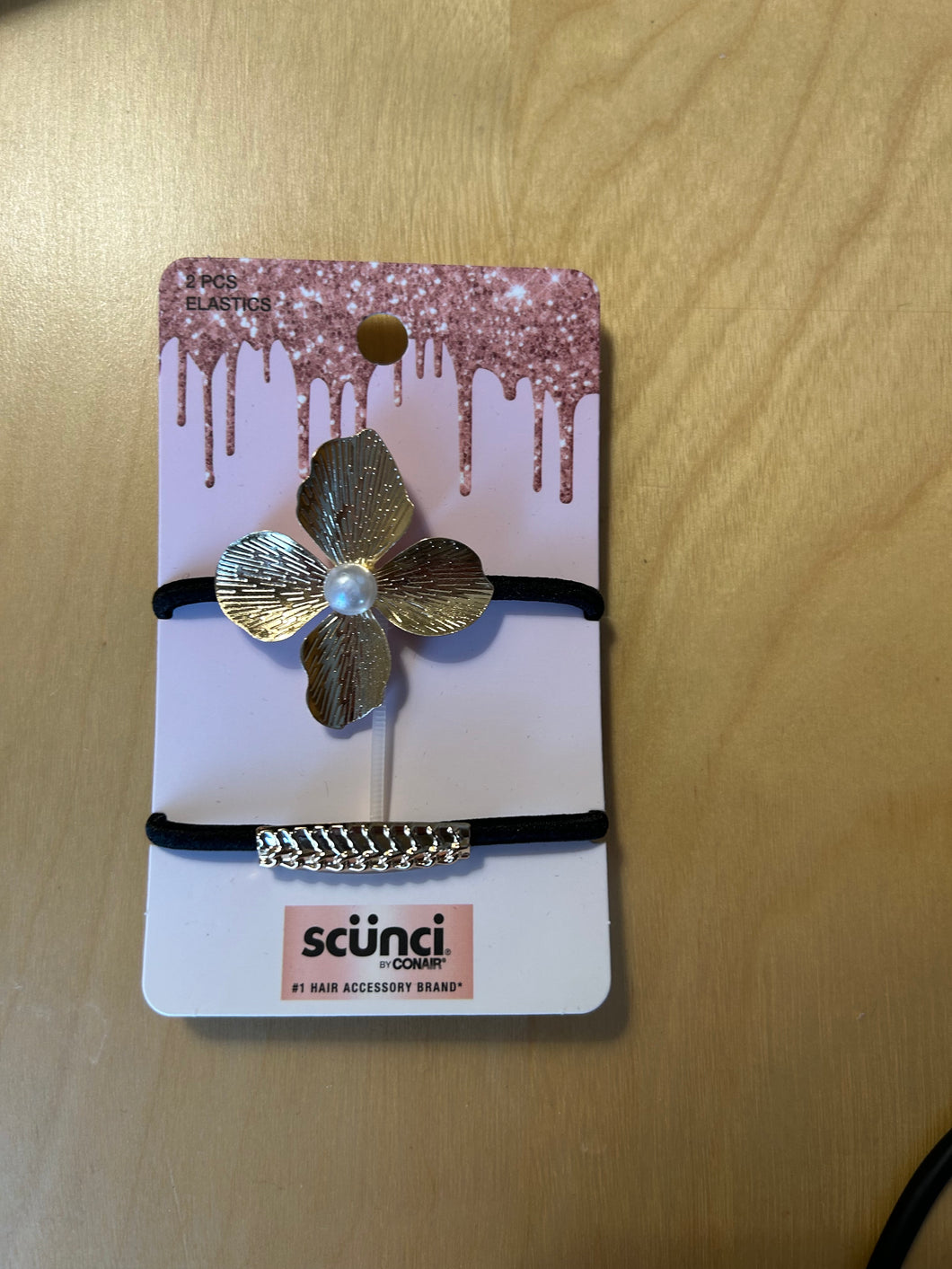 NEW Scunci 2pk hair ties gold w/ pearl & gold