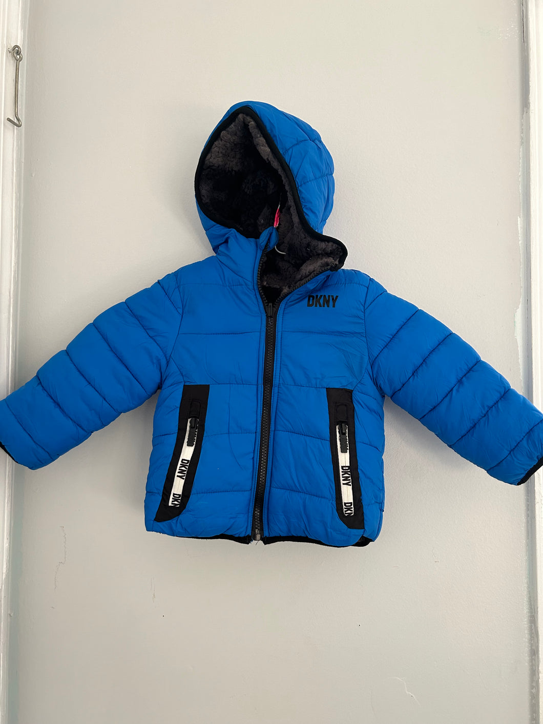 DKNY blue puffer w/ reversible fleece lining - size 2T