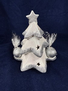 Silver/Wh Christmas Tree W Silver Candle Balls