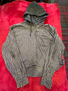 American Eagle Gry Pld LS Hoided Top - size Small