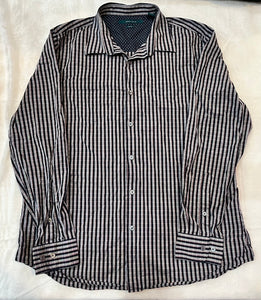Perry Ellis LS Nvy/Rd PlaidButtonFrDressShirt - size X-Large