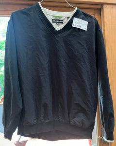 Wedge LS Blk Nylon VNeck Top w Tan Trim - size Medium