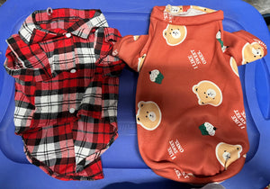 Red Blk Plaid Dog Shirt Sienna Teddy Bear Print