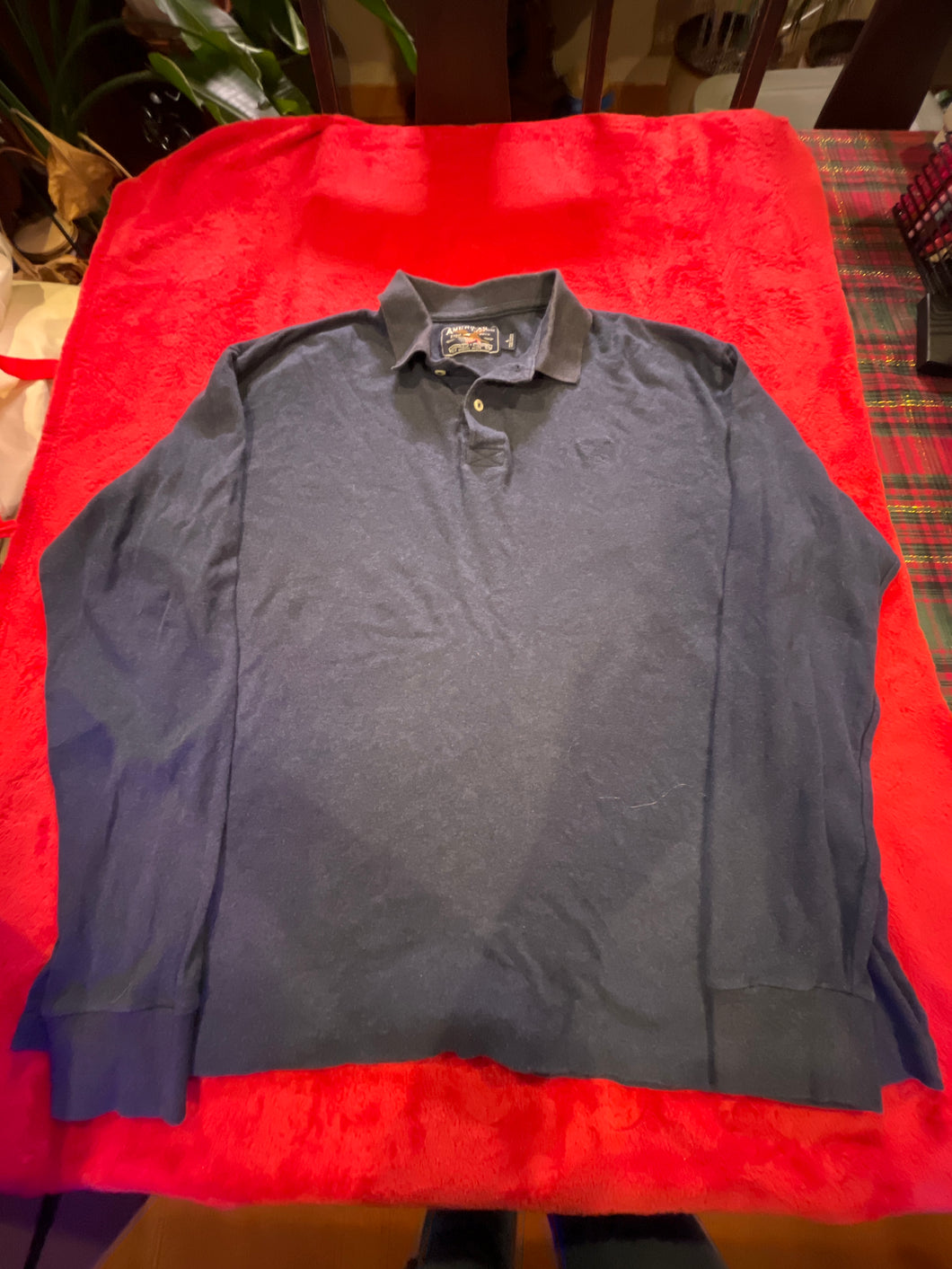 Navy Bl Collered LS Tee - size Large