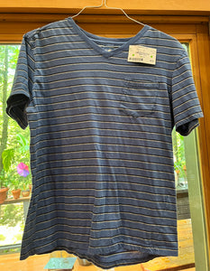 Faded Glory Blue Stripe VNeck T Shirt - size Medium