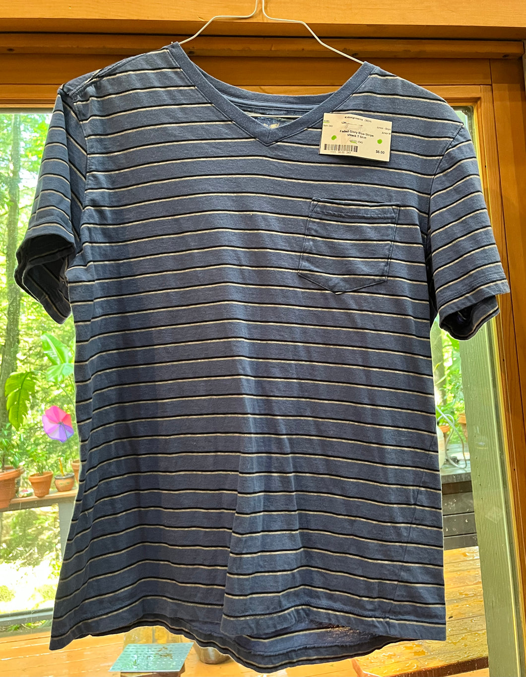 Faded Glory Blue Stripe VNeck T Shirt - size Medium
