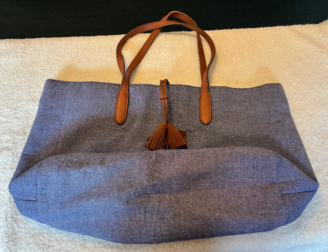 Large Blue Denim Tote w Peach Lining