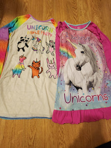 2 fleece nightgowns Pk-unicorns/Dance Party - size 10