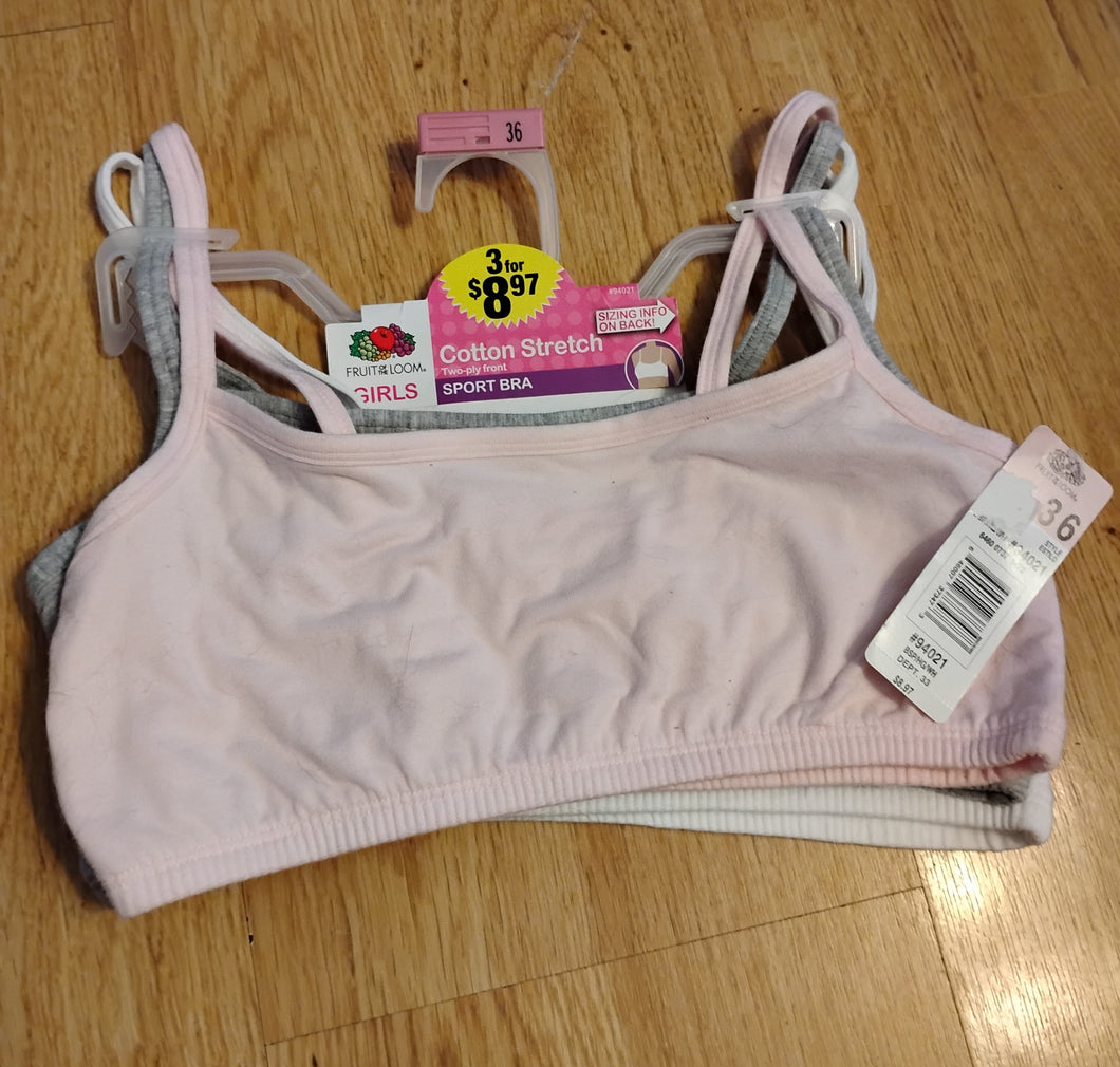 3 training bras - sz 36 Pk/wht/grey - NWT