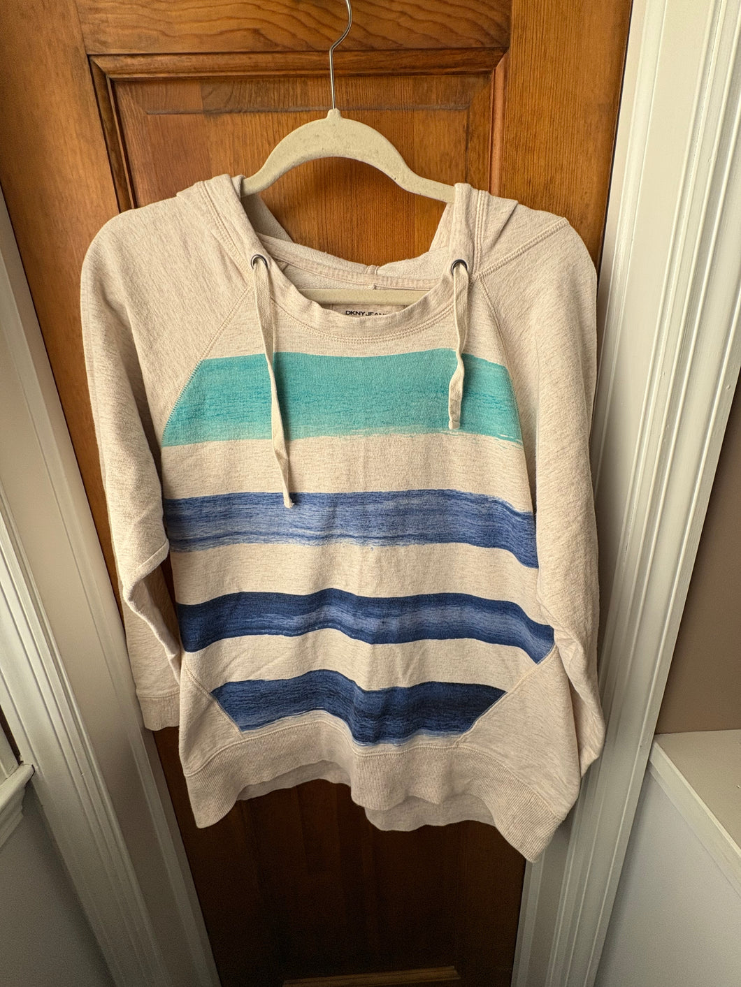 DKNY Hoodie Blue/Gry/Turquoise - size Large
