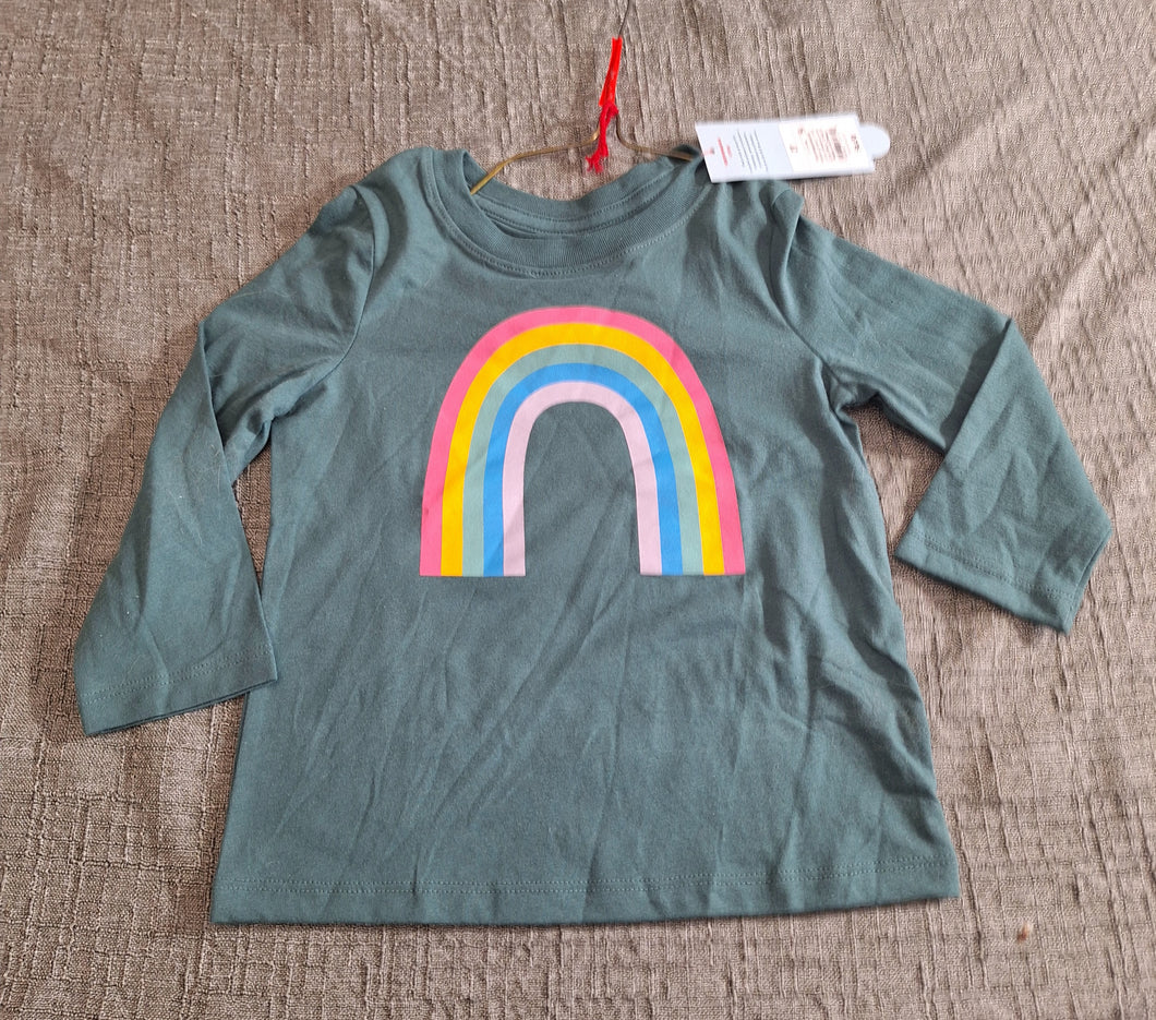 NWT CAT & JACK SHIRT GREEN WITH RAINBOW - size 2T