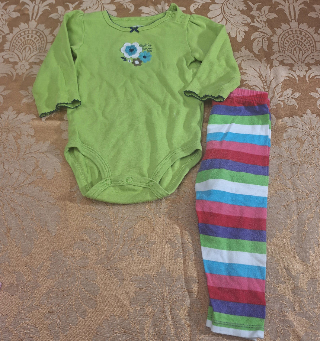 CARTERS GREEN FLORAL ONS ONSIE STRIPES LEGGINGS - size 9 months