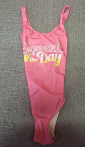 SQUEEZE THE DAY PINK ONEPIECE BATHING SUIT - size 10