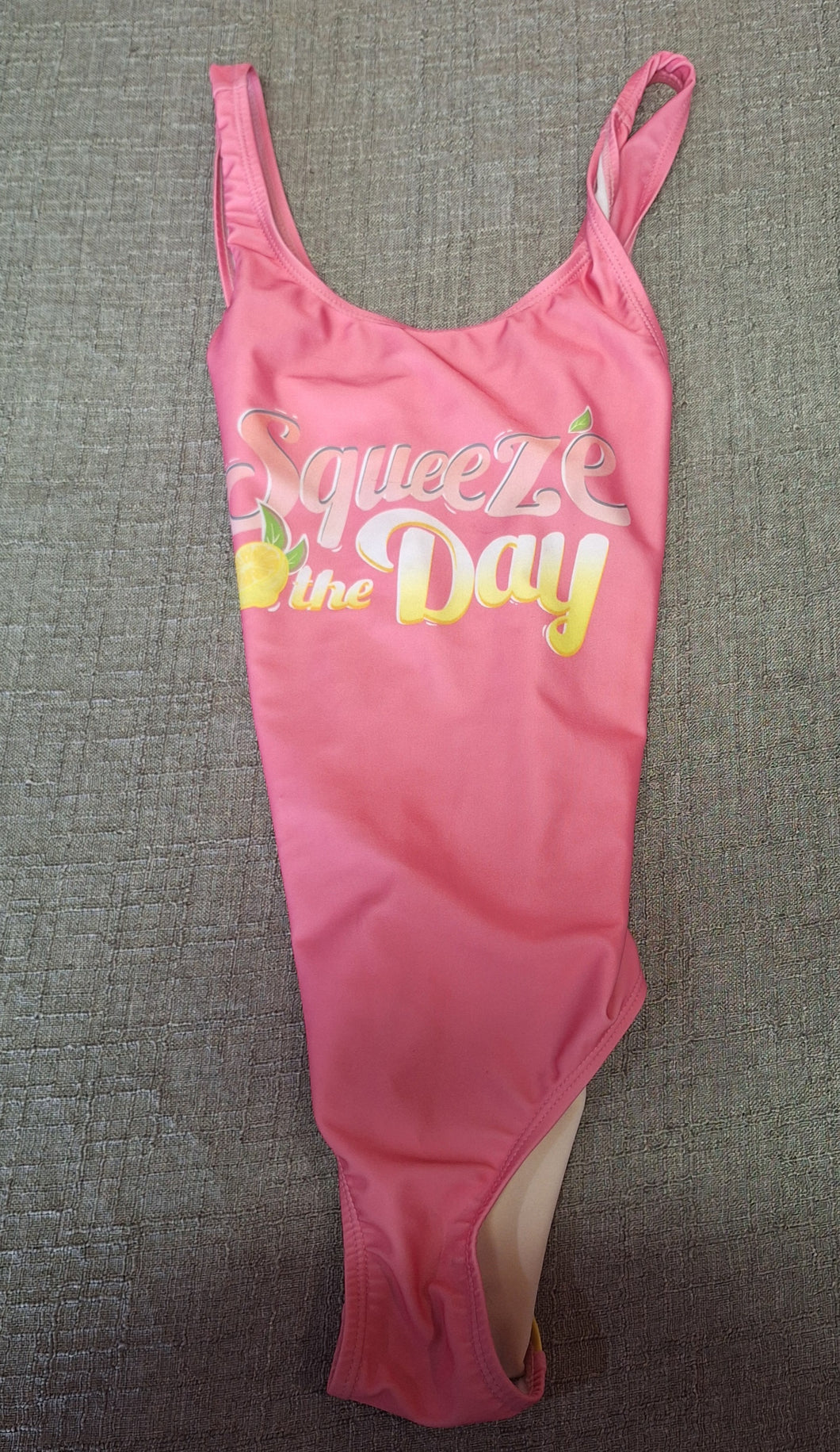 SQUEEZE THE DAY PINK ONEPIECE BATHING SUIT - size 10