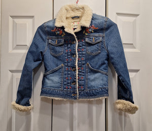 GAP KIDS DENIM LINED FLORAL PRINT WARM COAT - size 8