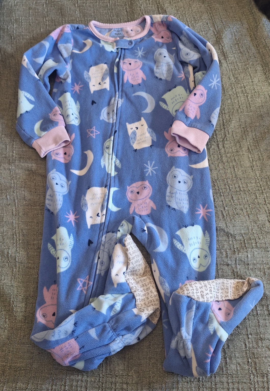 CARTERS FLEECE FEETIE PJ LAVENDER WITH OWLS - size 4/4T