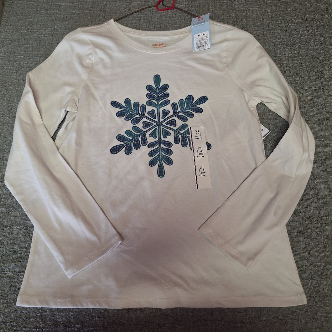 NWT CAT & JACK WHITE BLU SNOWFLAKE LS SHIRT - size 14