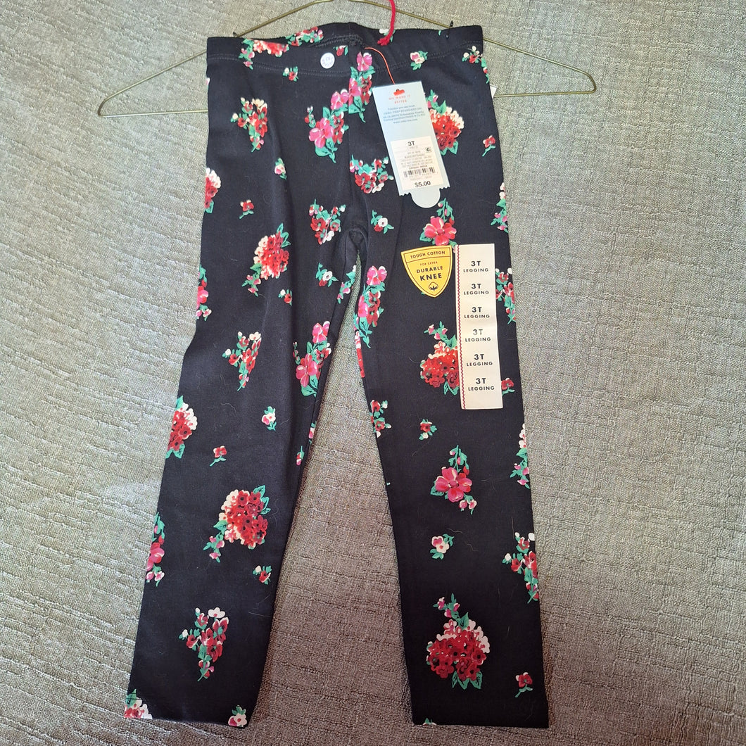 NWT CAT & JACK BLACK RED ROSES LEGGINGS - size 3/3T
