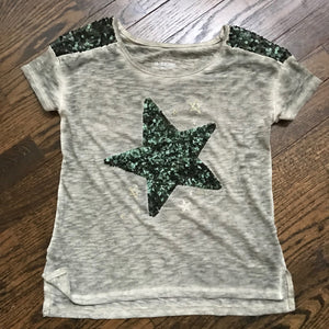Justice sequin & glitter star top - olive & gold - size 10