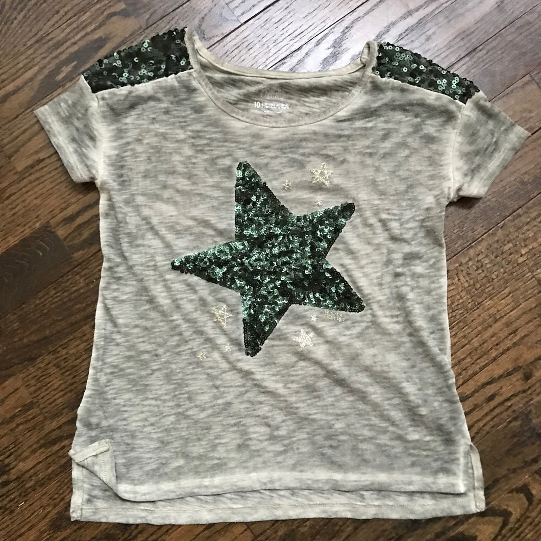 Justice sequin & glitter star top - olive & gold - size 10