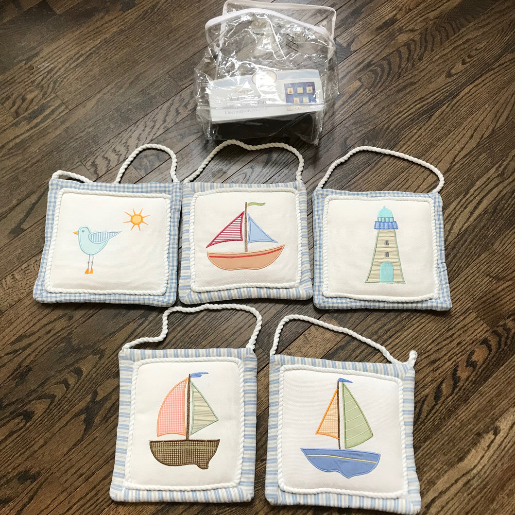 Seaside/boats set of 5 soft wall hangings/bag