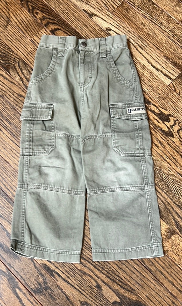Green cargo pants elastic waist + full zip - size 4/4T