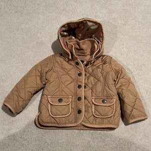 BabyGap tan quilted jkt fleece lined/snap hood - size 3/3T