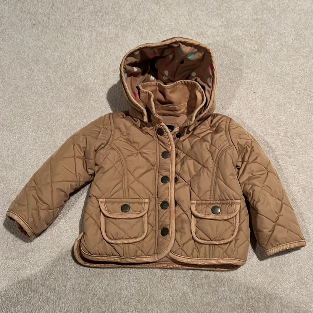 BabyGap tan quilted jkt fleece lined/snap hood - size 3/3T
