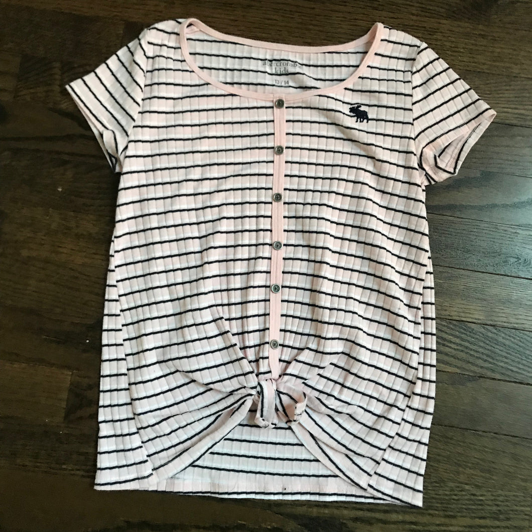 Abercrombie pink stripe logo tie front top -EUC! - size 14