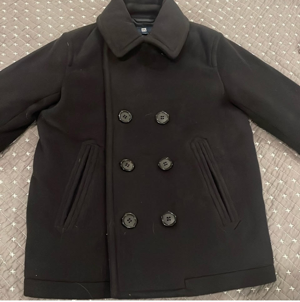 Uniqlo Black Pea Coat Buttons Lined 5/6 - size 5/5T