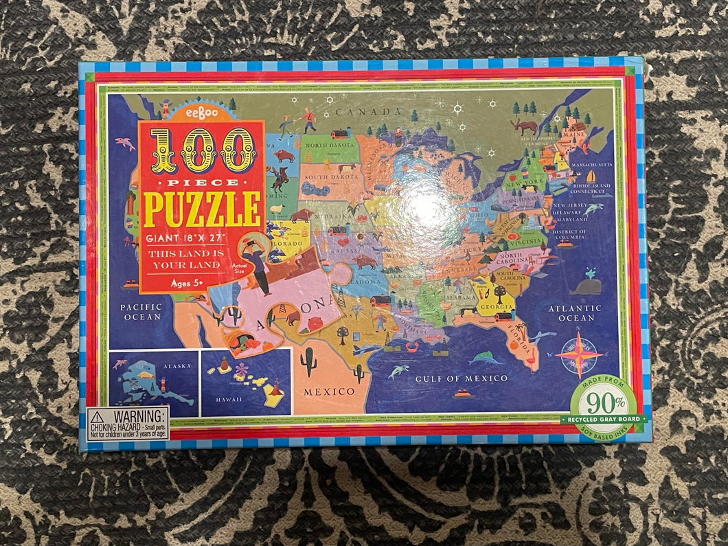 eeboo 100 pc Puzzle 5+ USA Giant 18 x 27