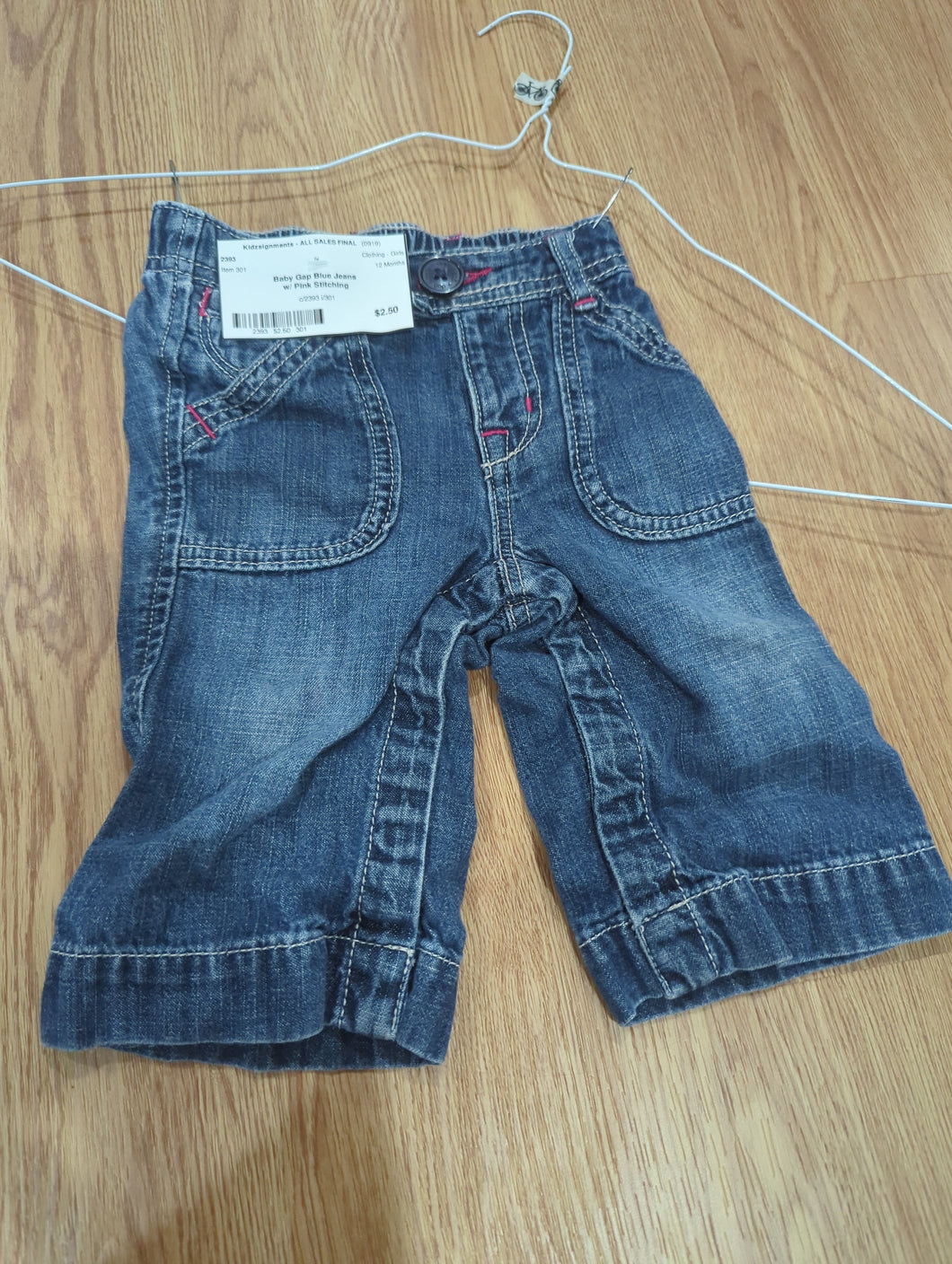 Baby Gap Blue Jeans W/ Pink Stitching - size 12 months