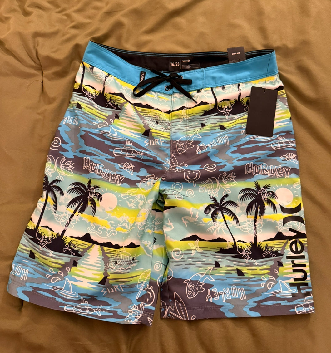NWT Hurley blue/green board shorts swimsuit - size 16