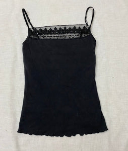 Black Tank Top Sequined Lace - size Small