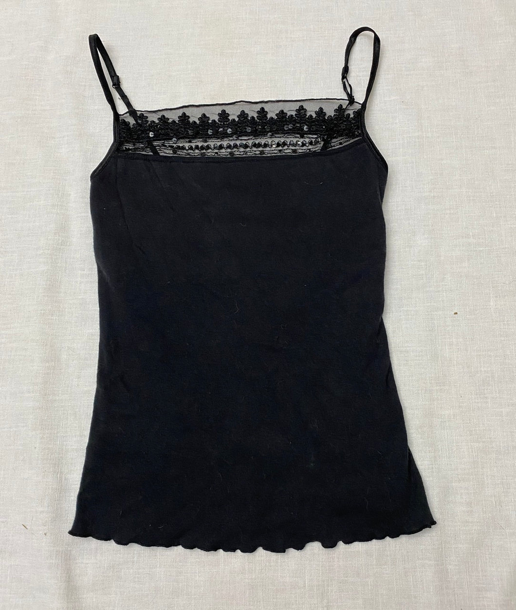 Black Tank Top Sequined Lace - size Small