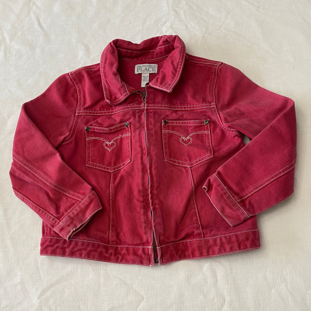 Children's Place Jacket Red Jean Pockets Heart - size 7
