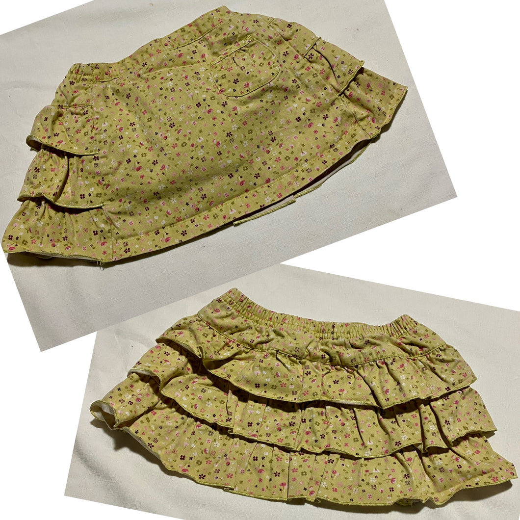 Gymboree Skirt Green w Pink Flowers and Tiered - size 2T