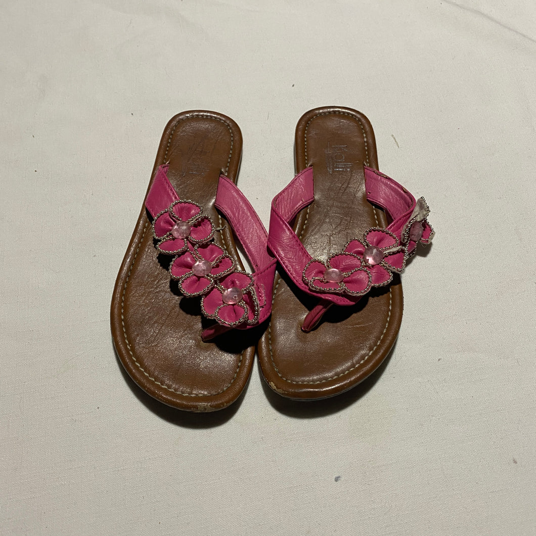 Kali Pink Flip Flops Jeweled Flower - size Shoes: Youth Size 2