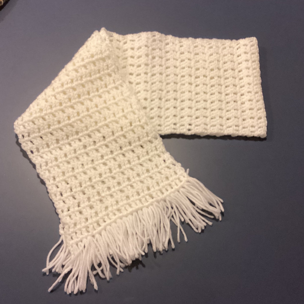 Hand Crocheted White Scarf