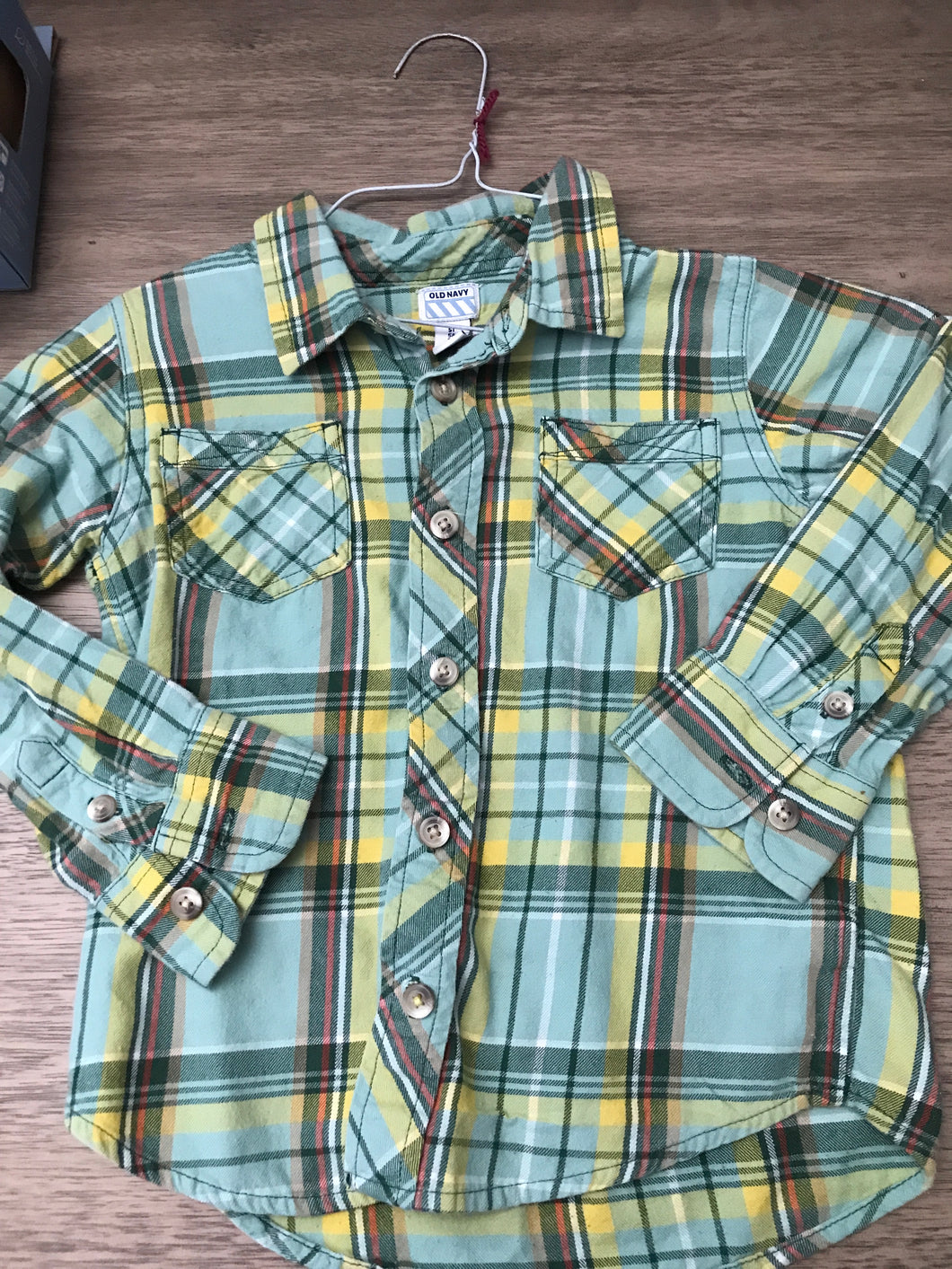 Old navy green:yellow Plaid flannel shirt - size 5/5T