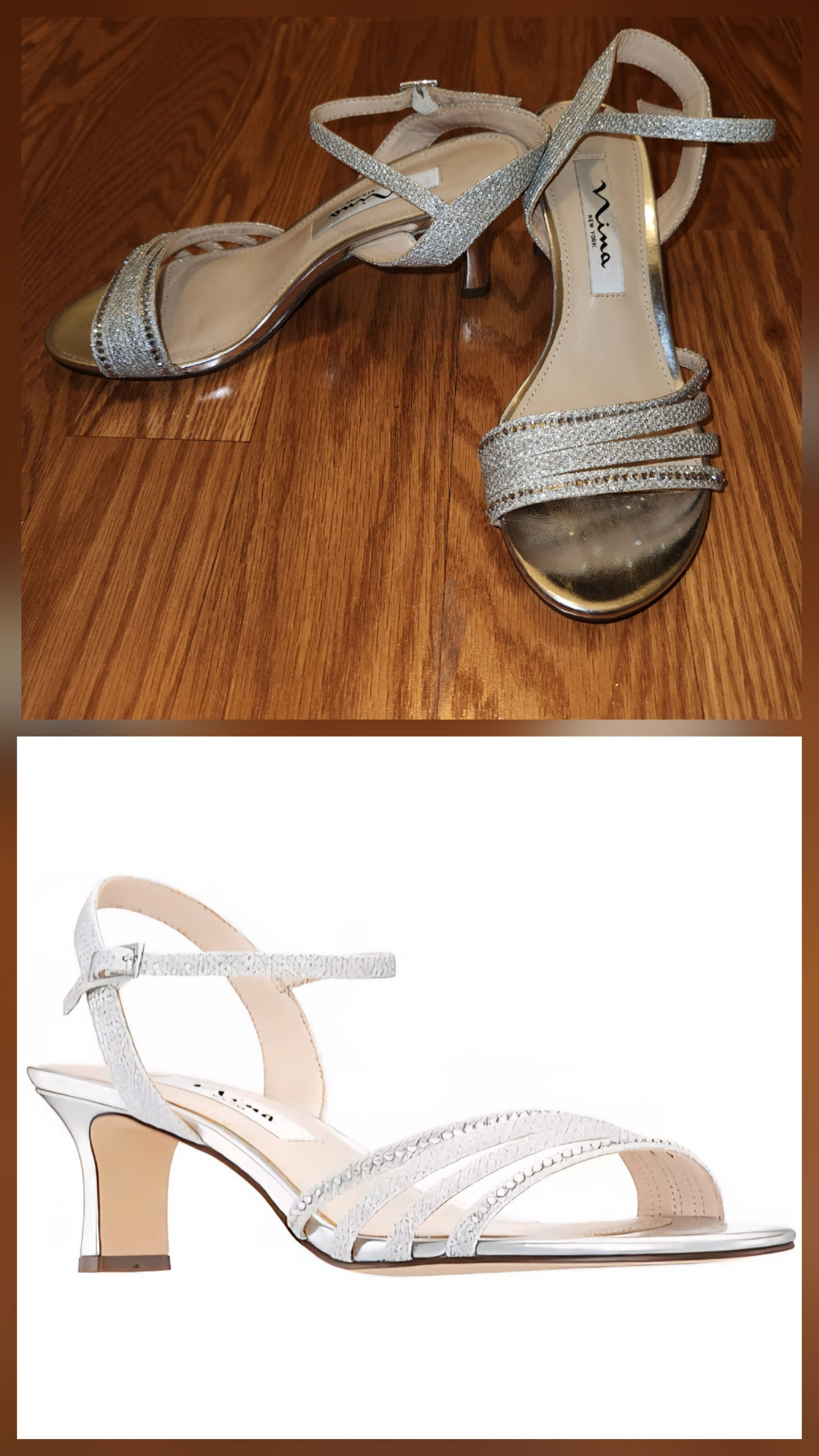 Nina NY Silver Sandals High heels rhinestones - size Womens shoes: 5