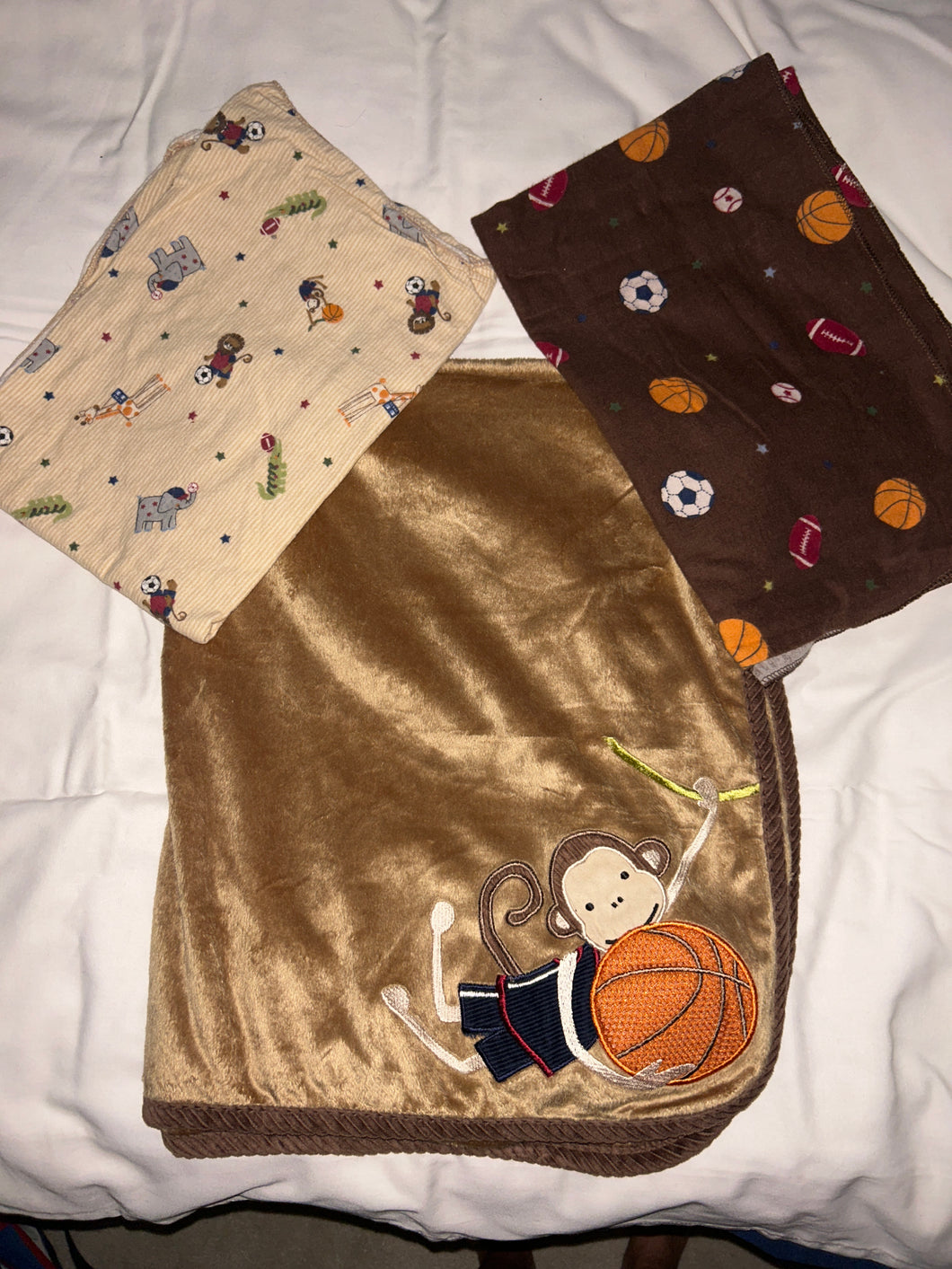 3 Sports Themed Baby Blankets Good Condition - size .See Description