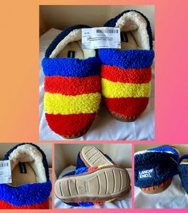 LANDS' END Lined RAINBOW Non-Skid FLEECE SLIPPERS - size Shoes: Youth 5