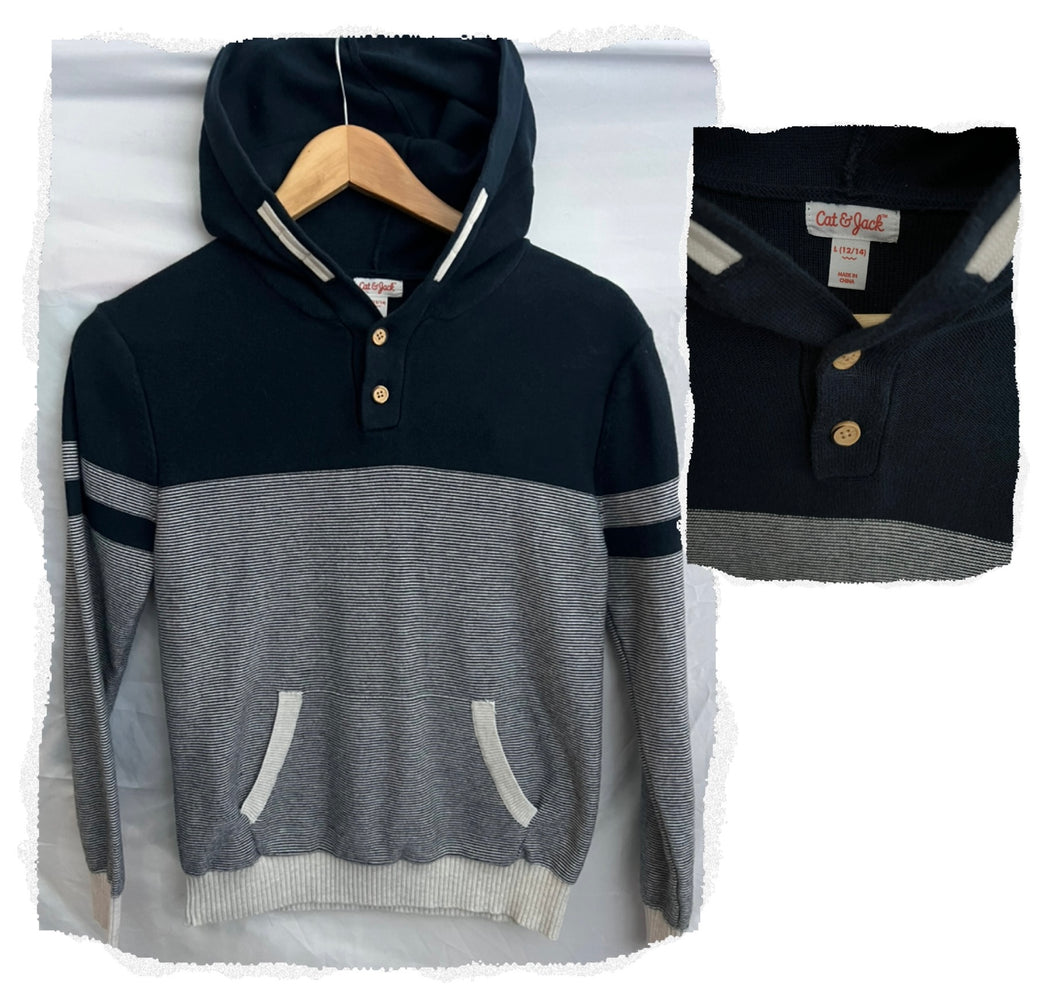 Cat+Jack Hooded Sweater w/Button & Pocket Detail - size 12