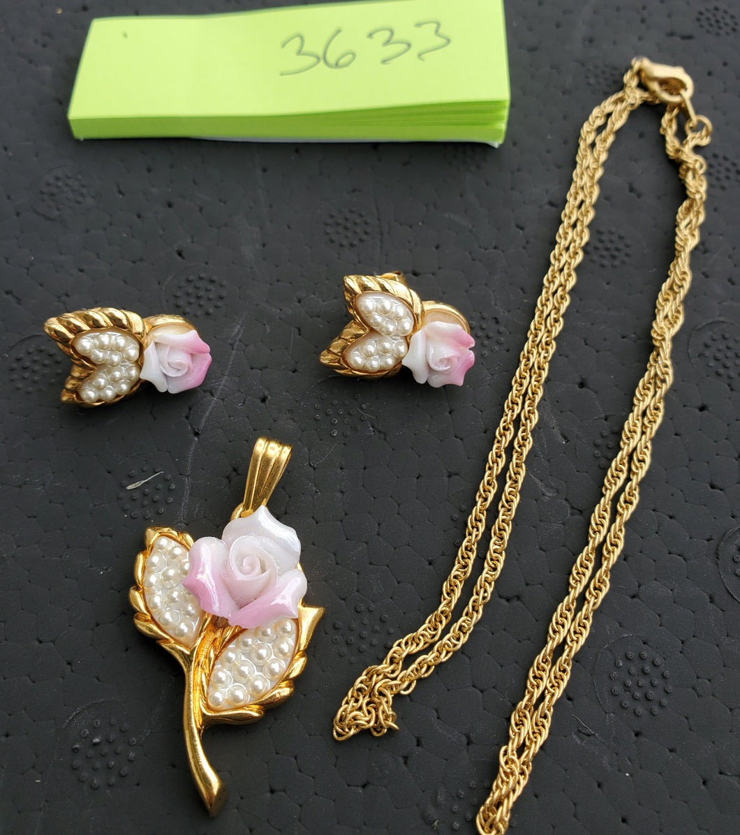 rose earrings and charm w/ chain