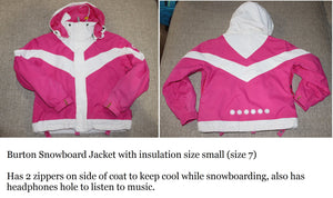 Burton Jacket (pink/wht) retails $150 - size 7