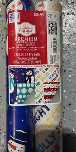 2 pack gift wrap blue snowman, merry xmas