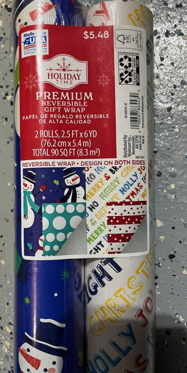 2 pack gift wrap blue snowman, merry xmas