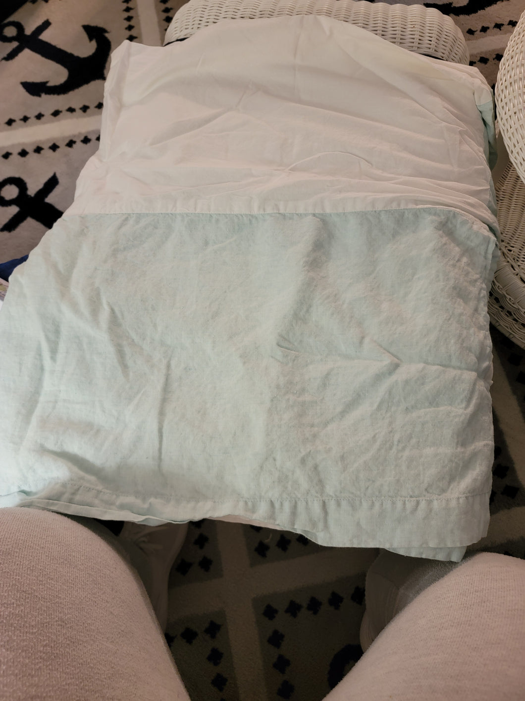Pottery Barn linen mint Crib dust ruffle