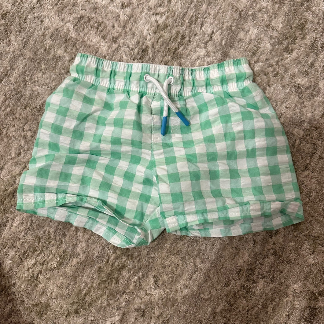 Gingham Print Green Swim Shorts - size 3/3T